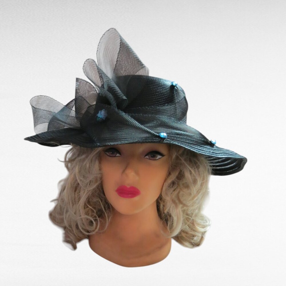 NWT Lovely Church Dress Hat by Fine Millinery/August Black Elegant Derby Hat